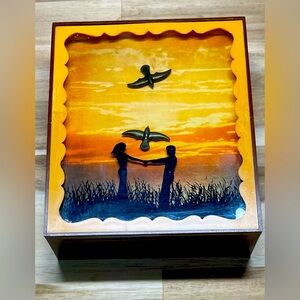 Vintage 70s Music Box Shadow Box Plays “Feelings” Made in Hong Kong